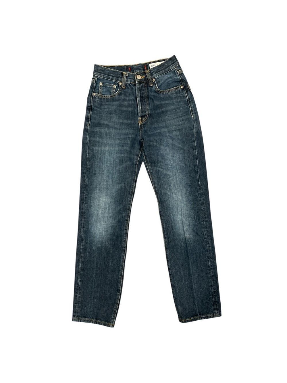 Zara Size 0 Blue Button Fly Straight Leg Jeans 24” Waist